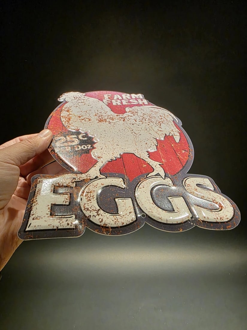 11" Metal Fresh Eggs Sign - 6