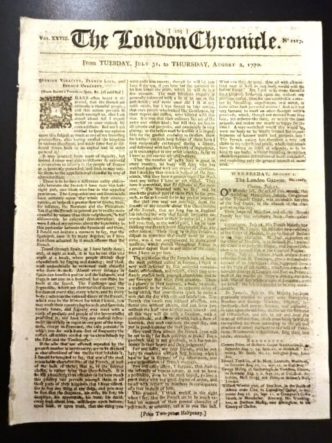 1770 London Chronicle War Between Russia and Turks: Title: 1770 London Chronicle War Between Russia and Turks Description: The London Chronicle for July 31 through August 2 1770. Eight pages complete, interesting content including an article on the