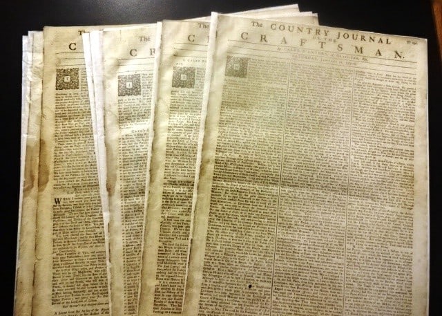 1732 Nine Issues The Craftsman English Politics: Title: 1732 Nine Issues The Craftsman English Politics Description: A run of nine issues of "The Country Journal or The Craftsman", most content attributed to Lord Bolingbroke under the pseudonym Cale