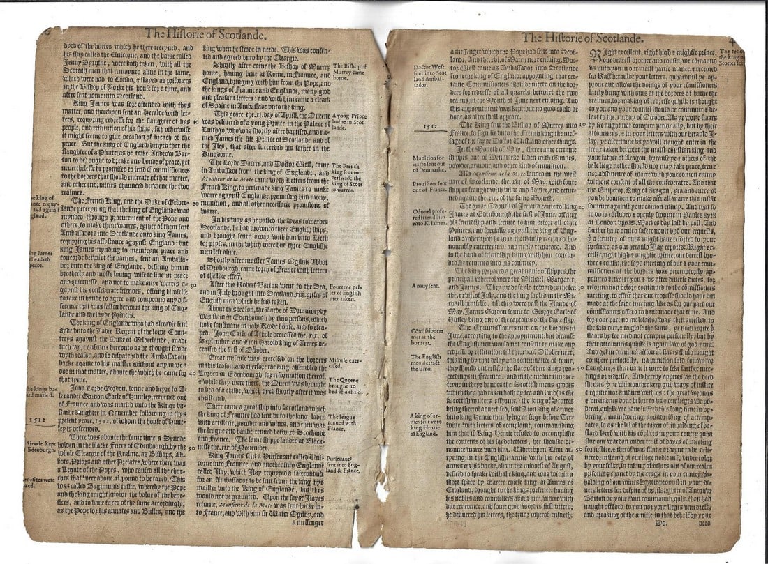 1577 Leaves Holinshed History of Scotland Woodcut - 2