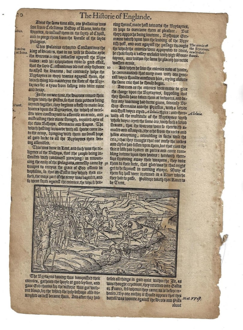 1577 Leaf Woodcuts Battle History of England - 2