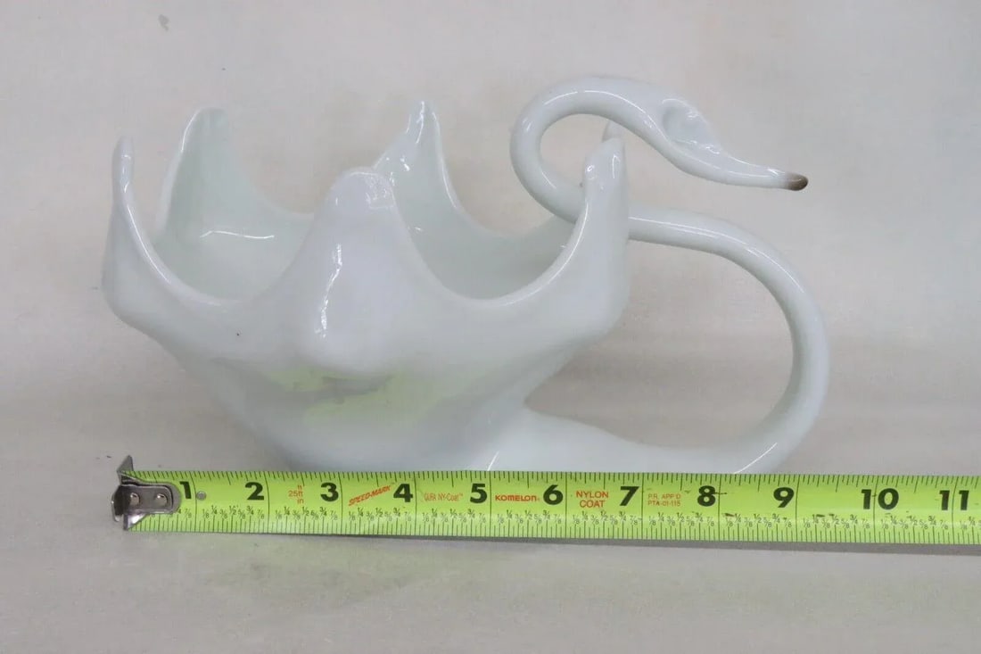 Mid Century Murano Style Hand Blown White Glass Swan Centerpiece Dish - 7
