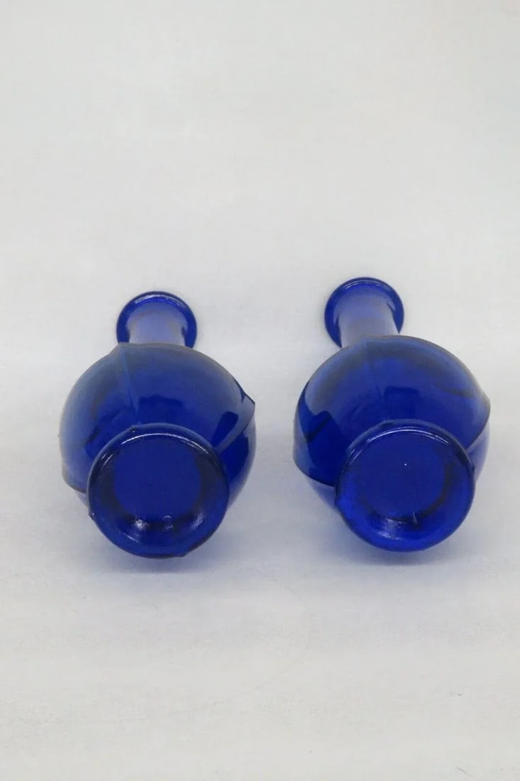 Art Deco Cobalt Blue Molded 4 Panel Flower Bud Vases a Pair - 2