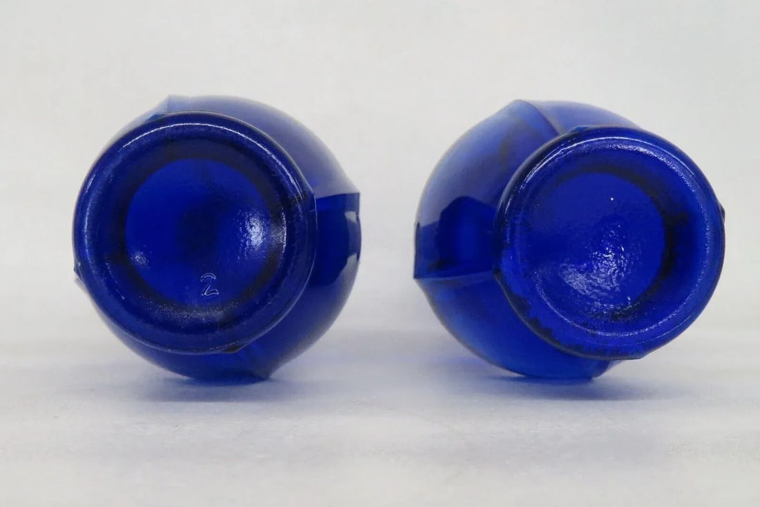 Art Deco Cobalt Blue Molded 4 Panel Flower Bud Vases a Pair - 6