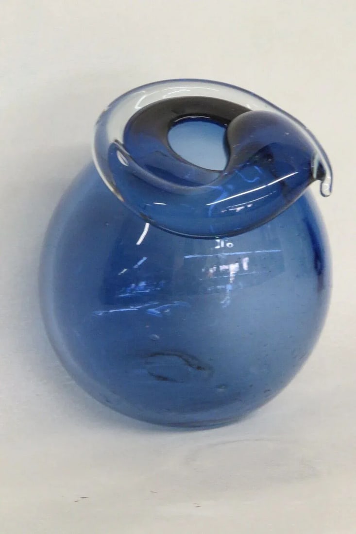 Hand Blown Cobalt Blue Round Glass Vase - 10
