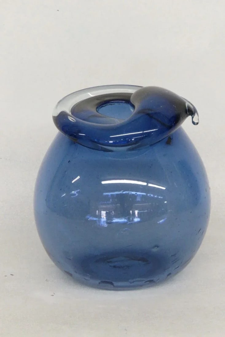 Hand Blown Cobalt Blue Round Glass Vase - 2