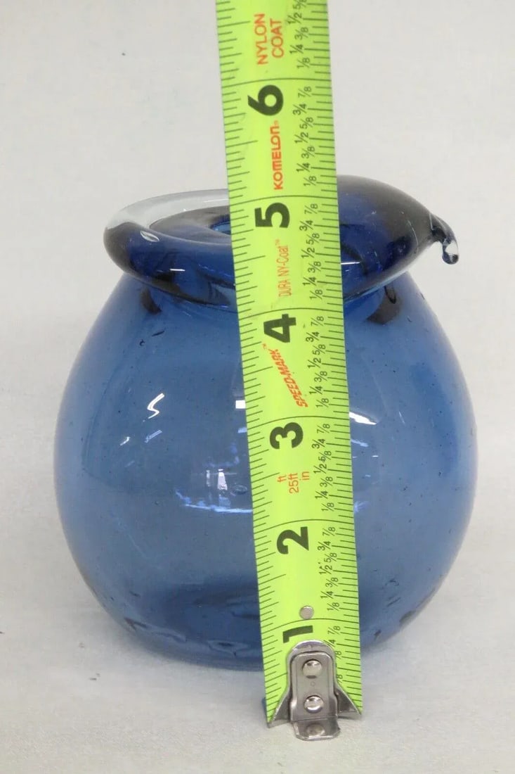 Hand Blown Cobalt Blue Round Glass Vase - 4