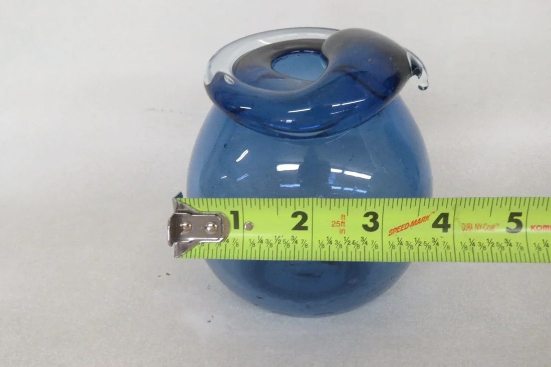 Hand Blown Cobalt Blue Round Glass Vase - 5