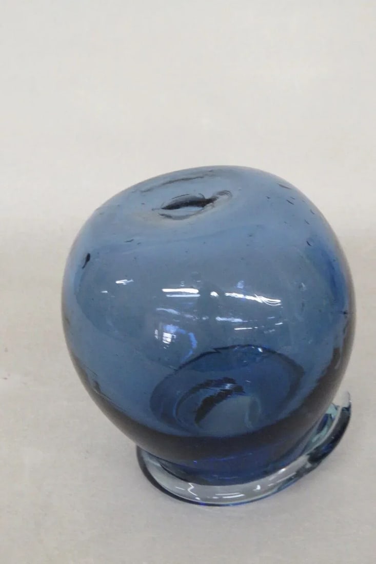 Hand Blown Cobalt Blue Round Glass Vase - 7