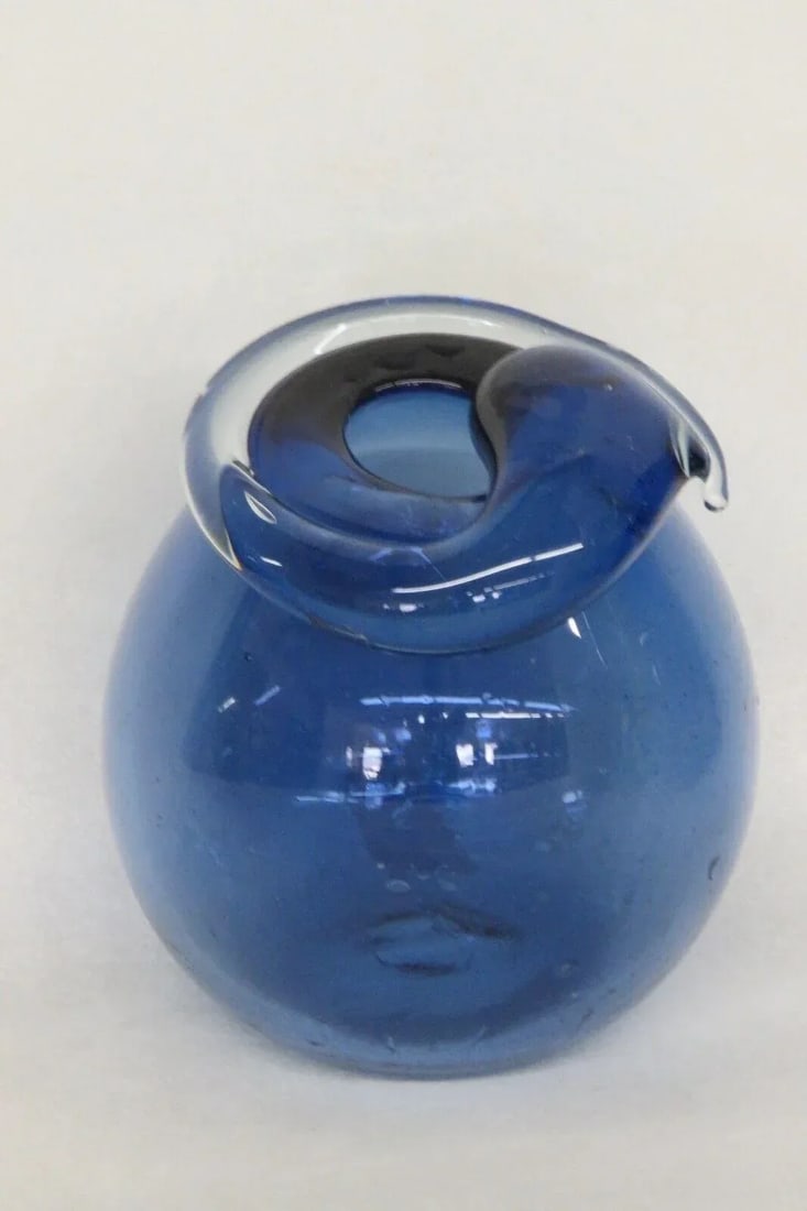 Hand Blown Cobalt Blue Round Glass Vase - 8