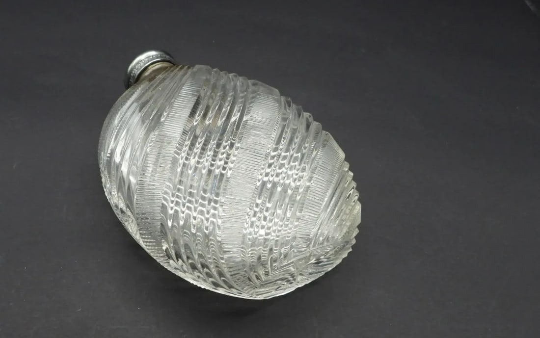 Antique Silver Cut Crystal Glass Perfume Bottle or Liquor Ladie's Flask 1800s - 2