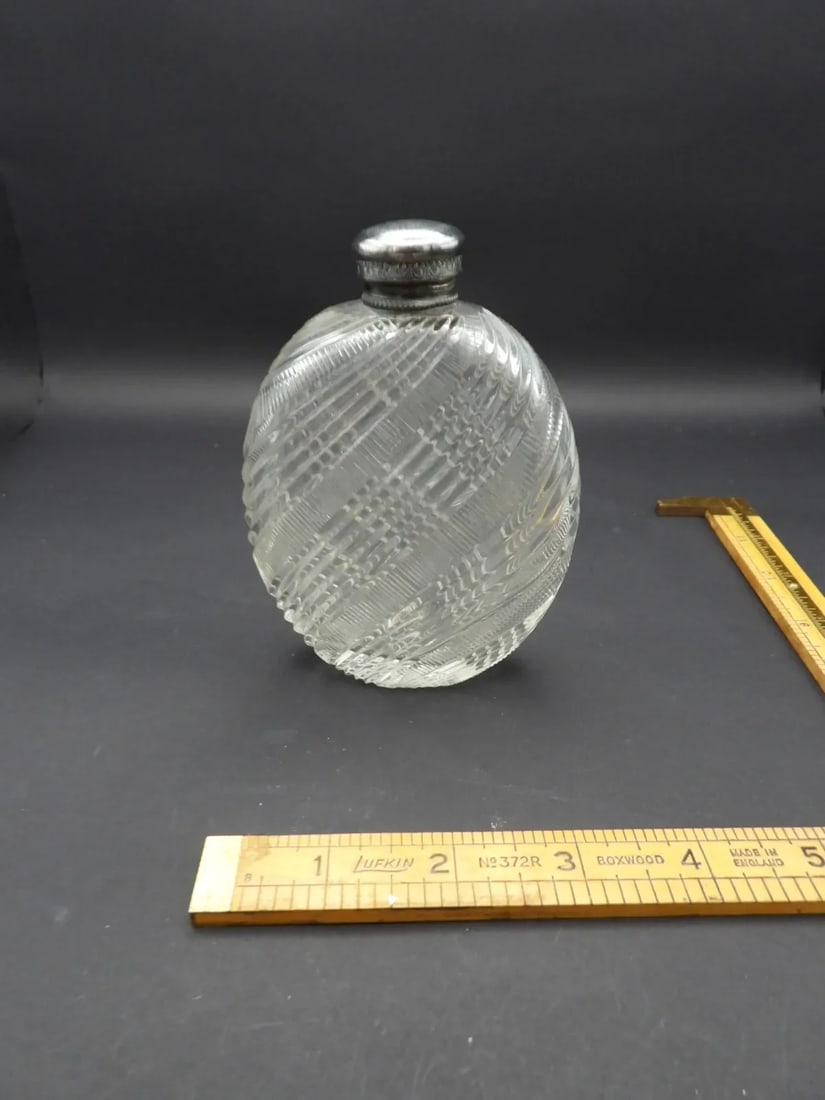 Antique Silver Cut Crystal Glass Perfume Bottle or Liquor Ladie's Flask 1800s - 4