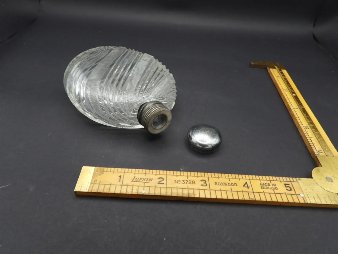 Antique Silver Cut Crystal Glass Perfume Bottle or Liquor Ladie's Flask 1800s - 7