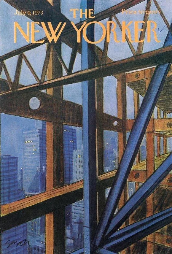 1973, New Yorker Magazine Cover, July 9 (Charles Saxon), Original Vintage Cover, City Life, Construc - 3