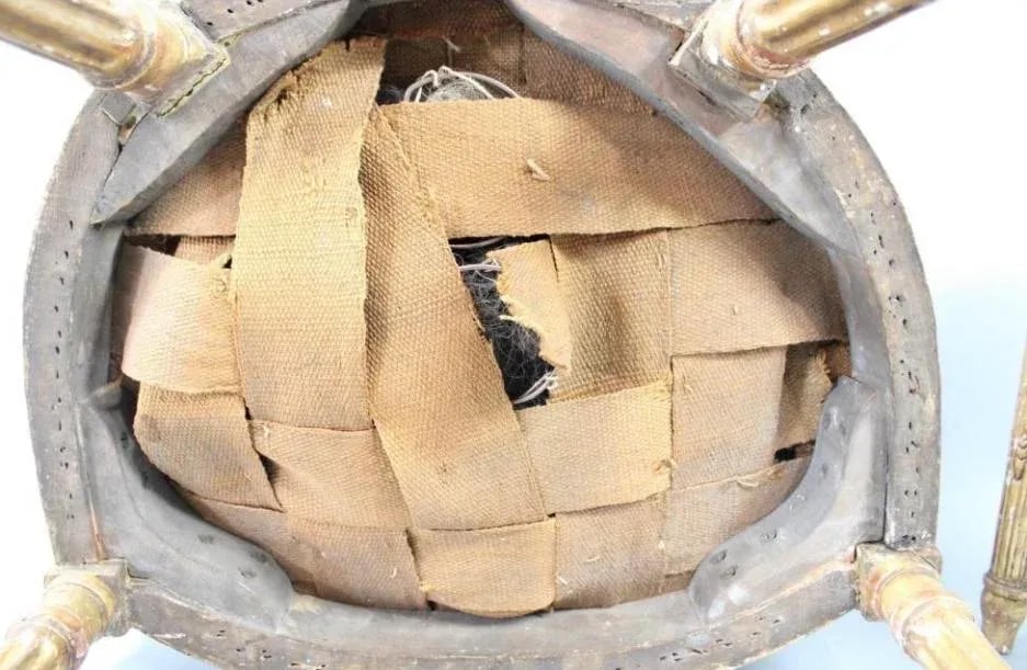 Pair of 19th Century Louis XVI Matching Gilt Wood and Painted Side Chairs in Striped Fabric - 10