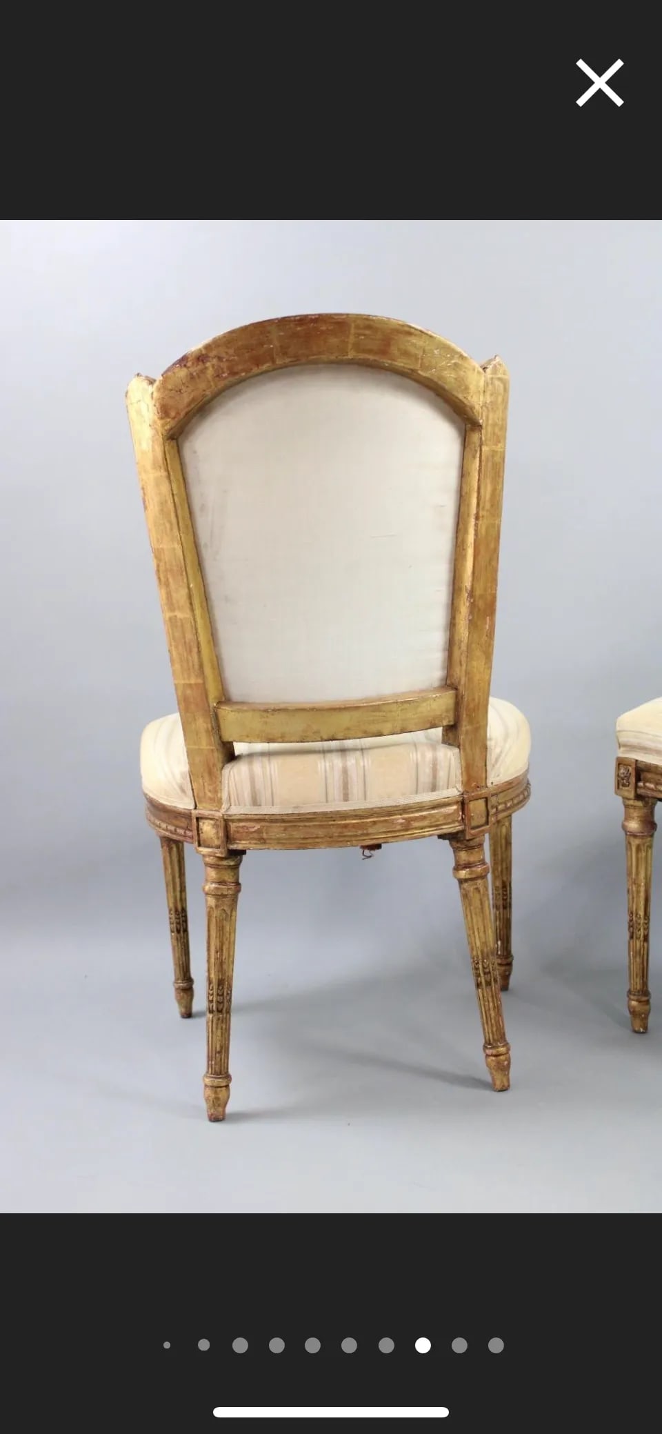 Pair of 19th Century Louis XVI Matching Gilt Wood and Painted Side Chairs in Striped Fabric - 12