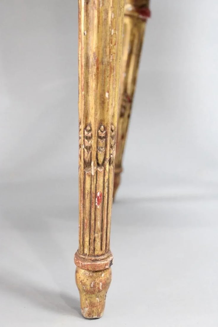 Pair of 19th Century Louis XVI Matching Gilt Wood and Painted Side Chairs in Striped Fabric - 5