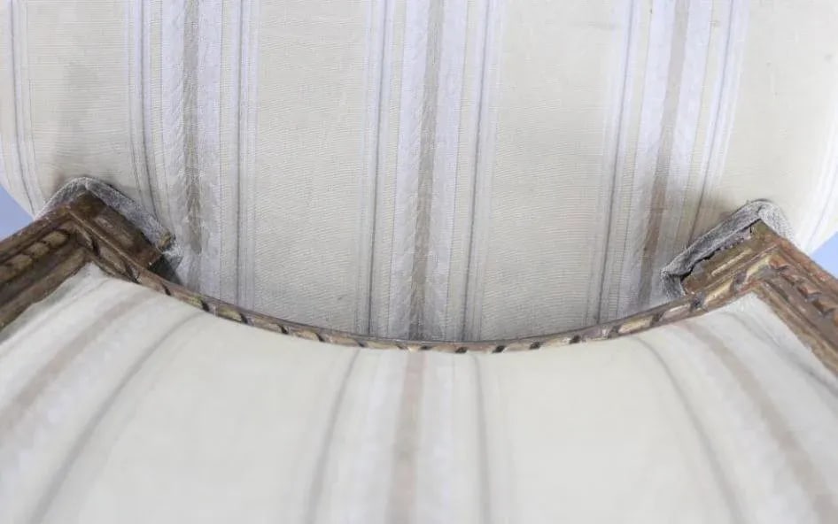 Pair of 19th Century Louis XVI Matching Gilt Wood and Painted Side Chairs in Striped Fabric - 9