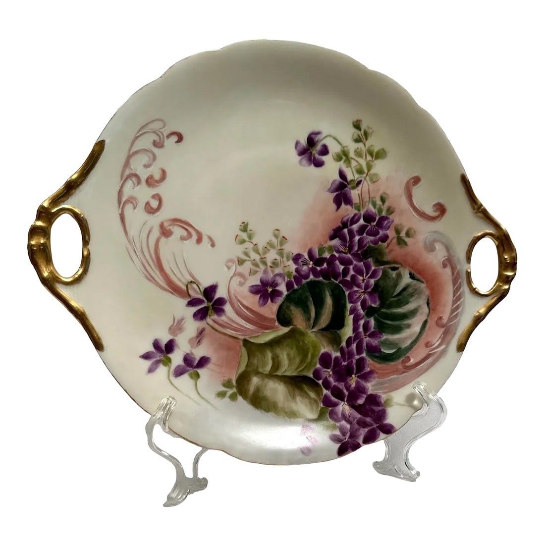 French Antique Limoges Hand Painted Cake Plate Floral Double Handled Porcelain (1 of 10)