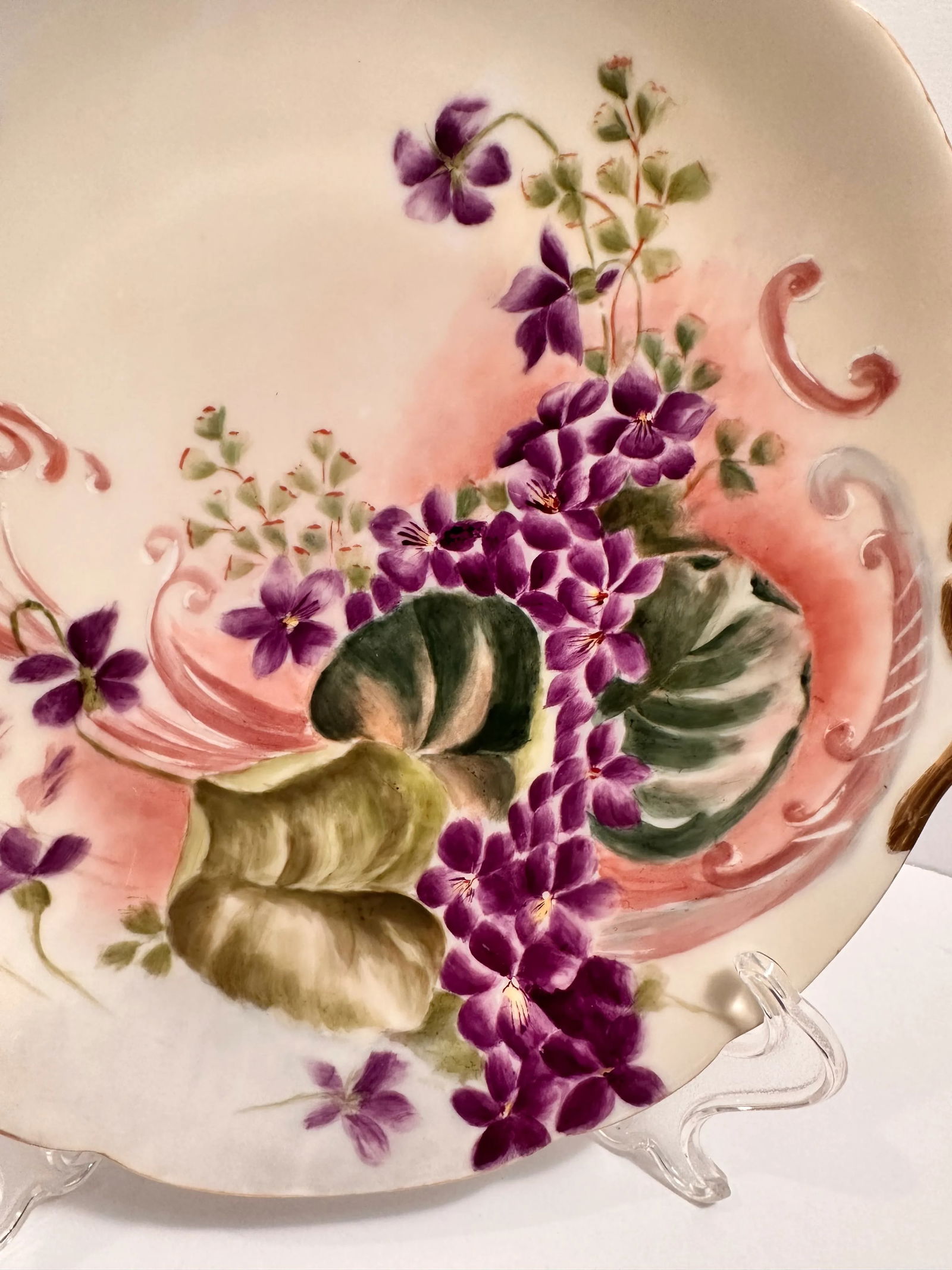 French Antique Limoges Hand Painted Cake Plate Floral Double Handled Porcelain - 2