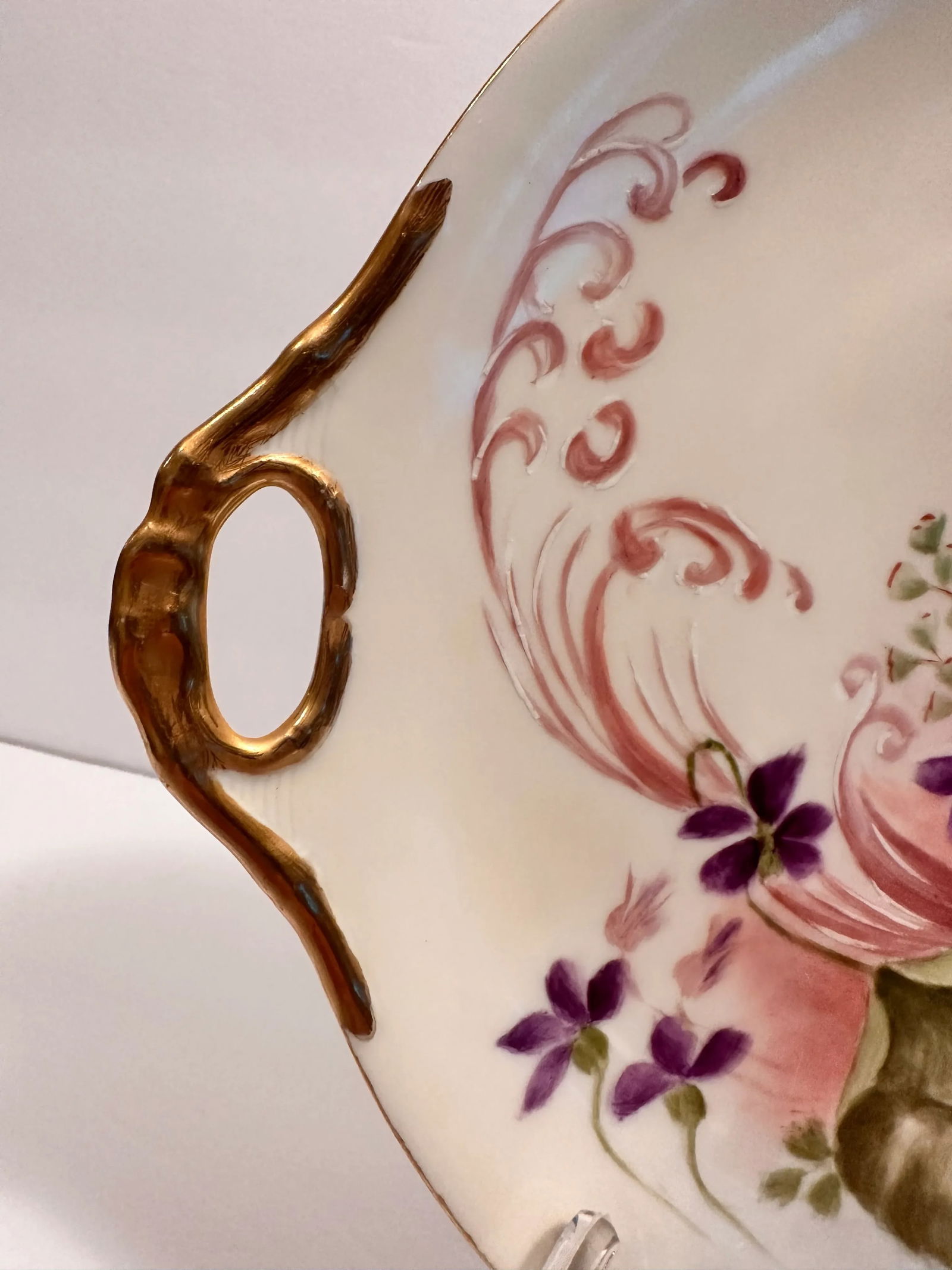 French Antique Limoges Hand Painted Cake Plate Floral Double Handled Porcelain - 5