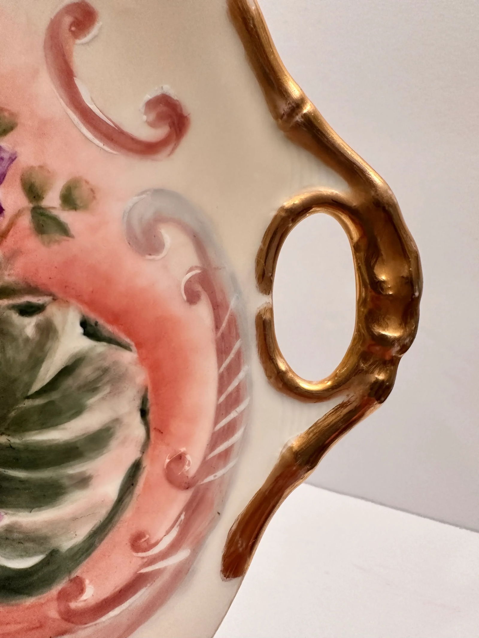 French Antique Limoges Hand Painted Cake Plate Floral Double Handled Porcelain - 9