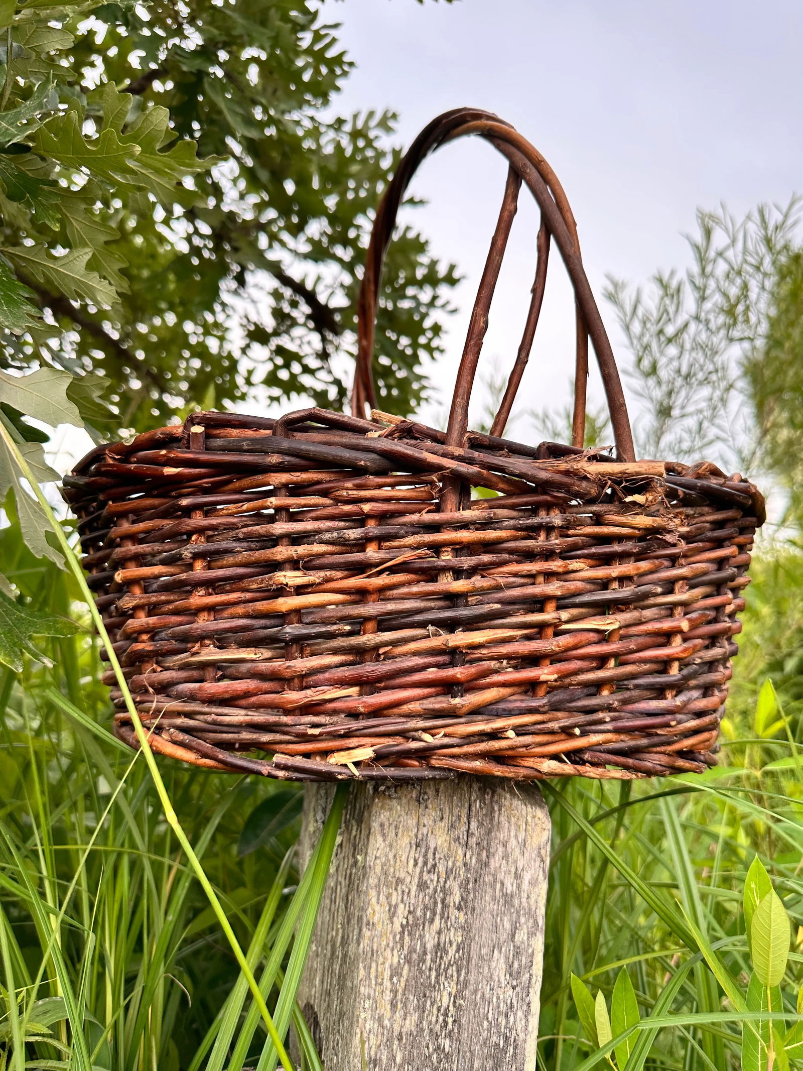 1970s Dark Willow Gathering Basket - 2