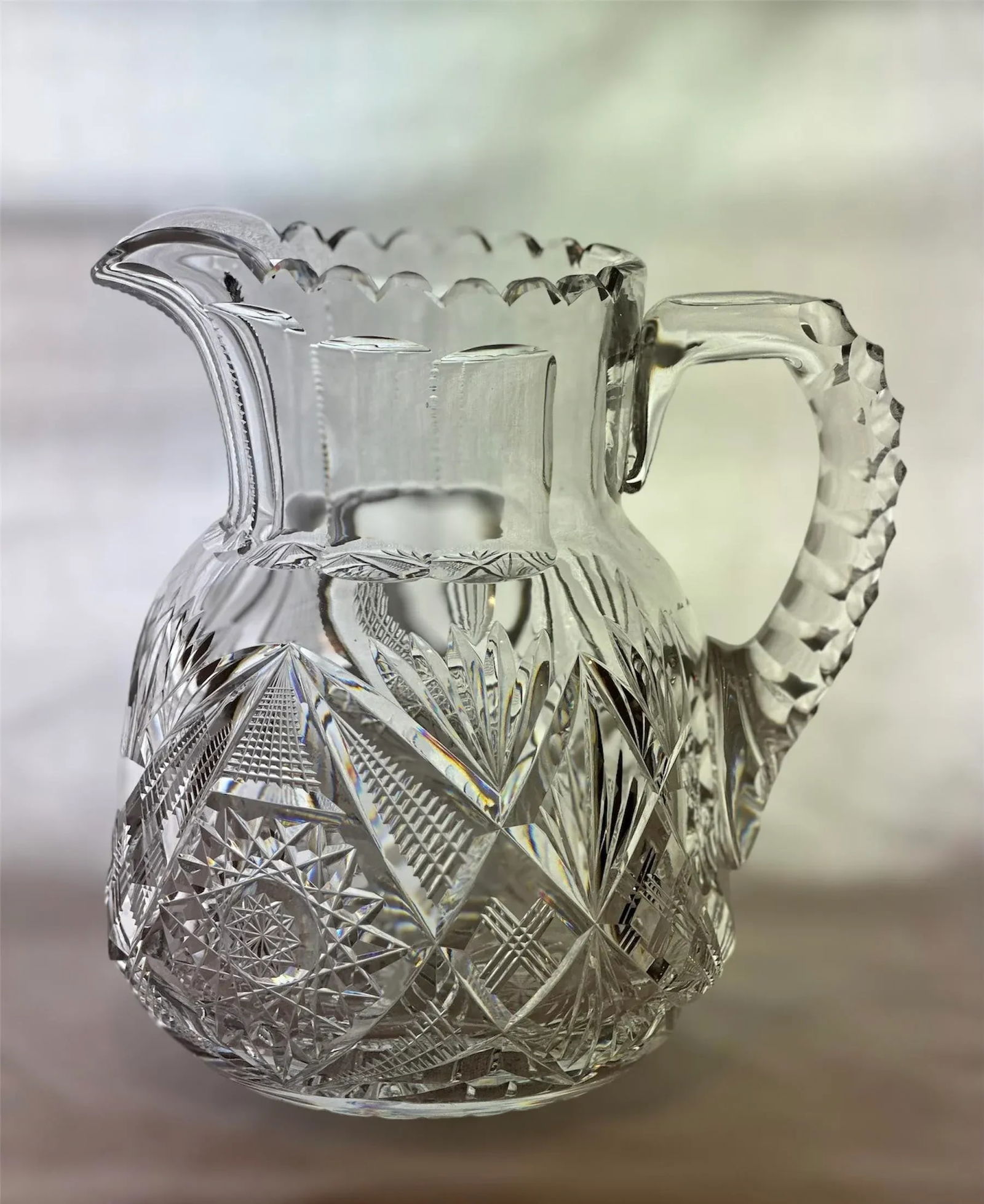 Antique Libbey With Hawkes American Brilliant Period Crystal Pitcher Tumbler Glassware Set of 9 - 4