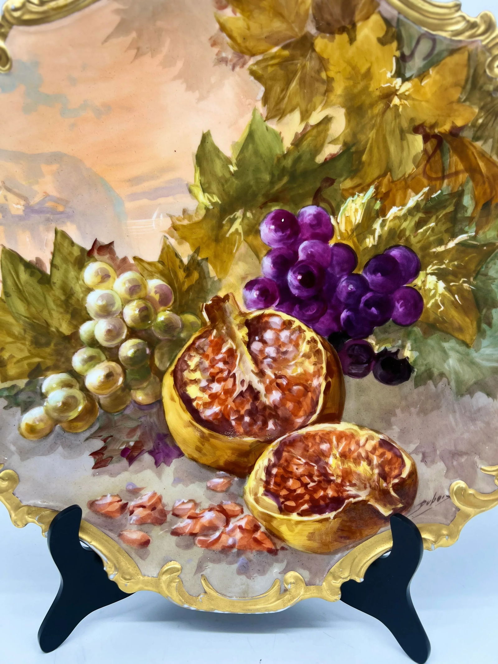 Large Antique Limoges Hand Painted Holy Fruit Porcelain Platter Signed Dubois - 2