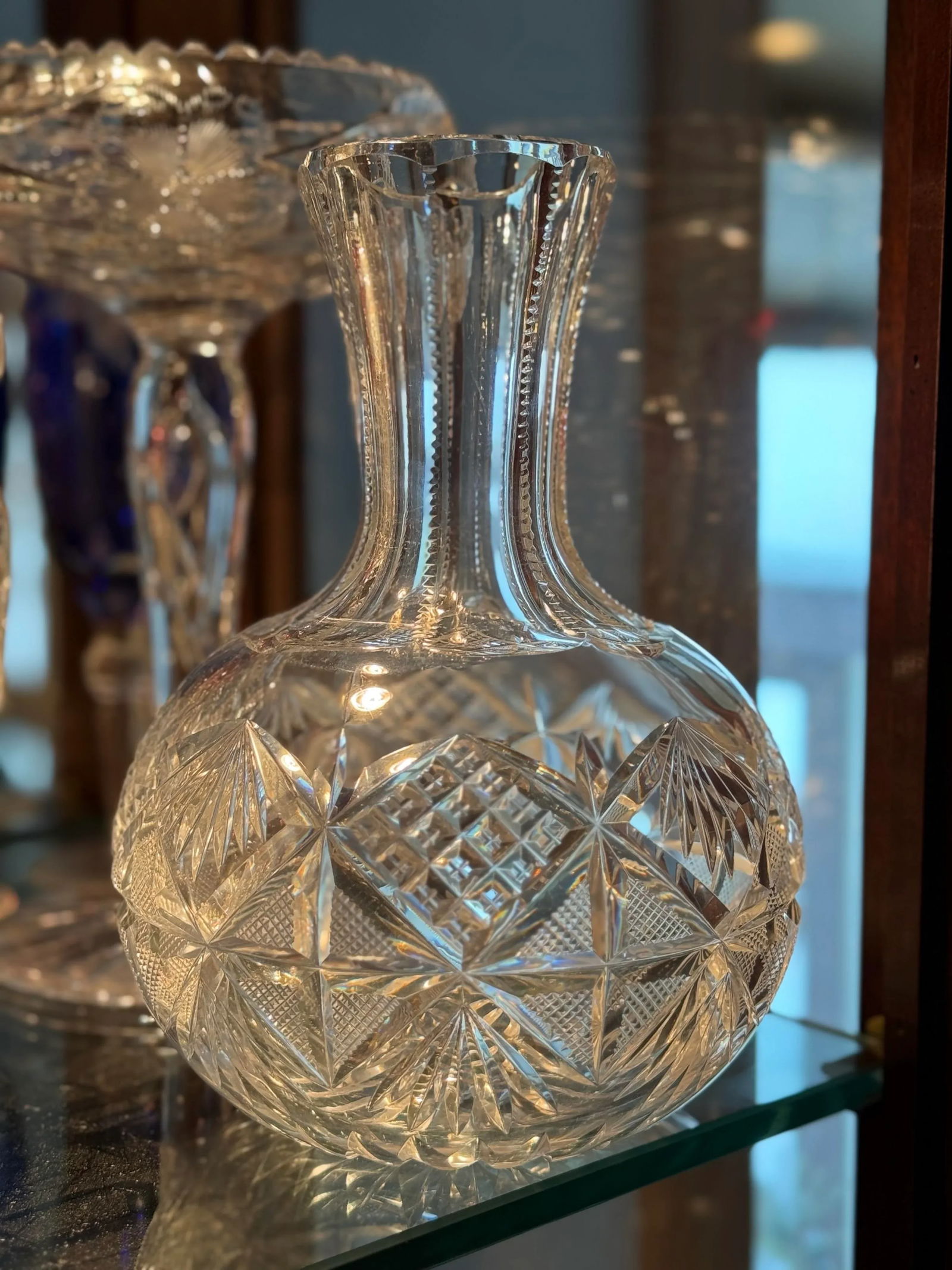 Circa 1899 Bergen Glass "Beverley' American Brilliant Period Cut Crystal Carafe and Tumblers Set - 9