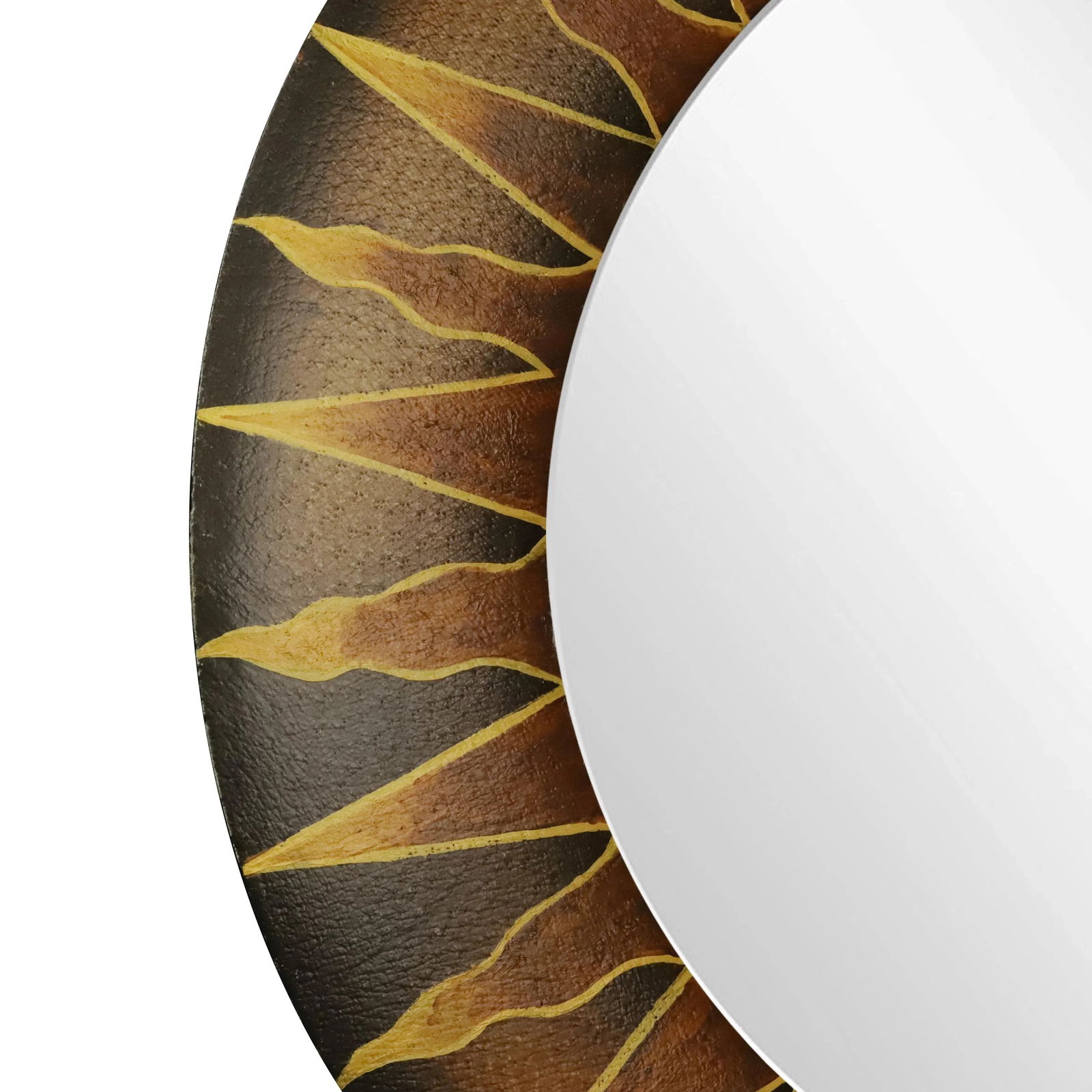 Circular Faux Leather Wooden Mirror Frame - 3