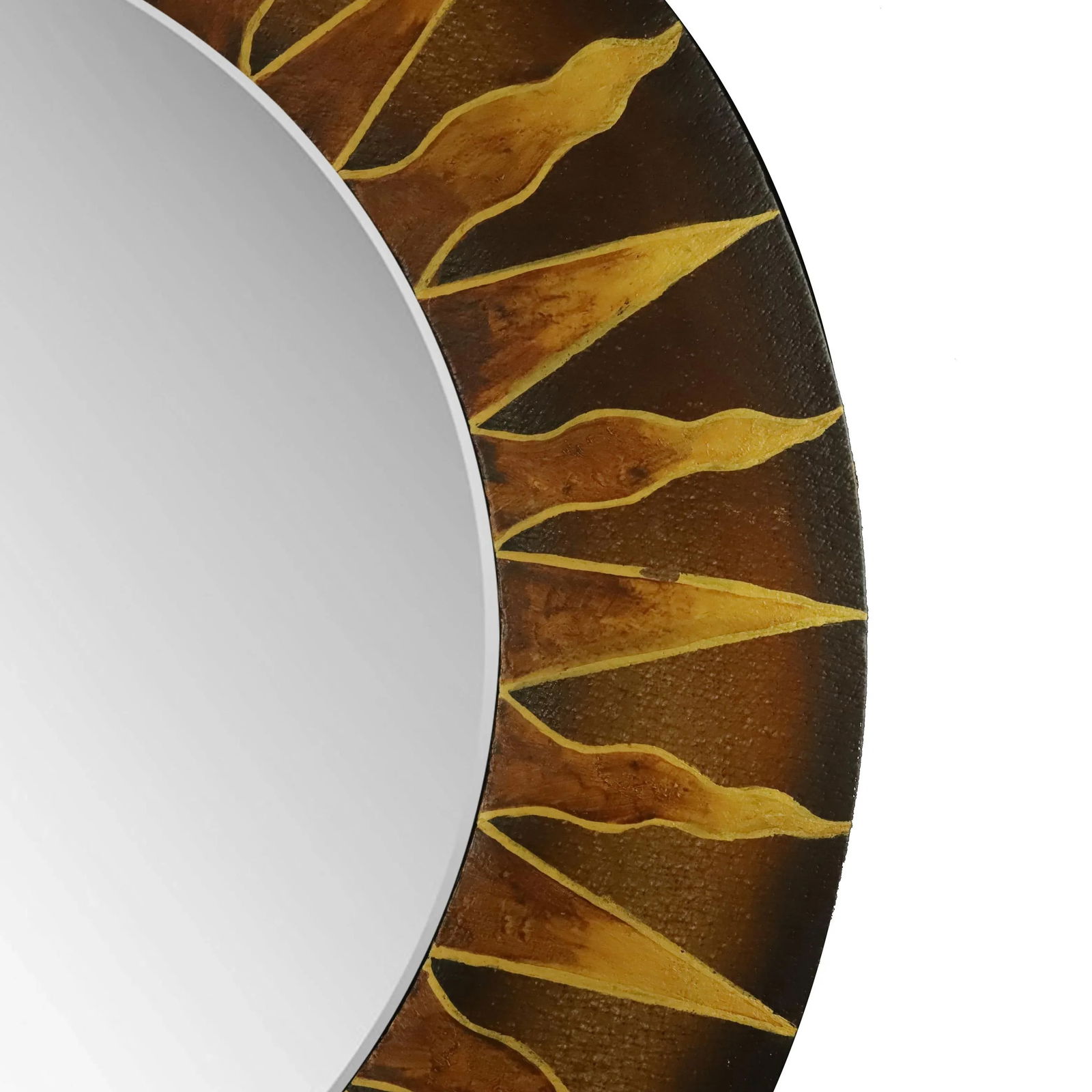 Circular Faux Leather Wooden Mirror Frame - 5