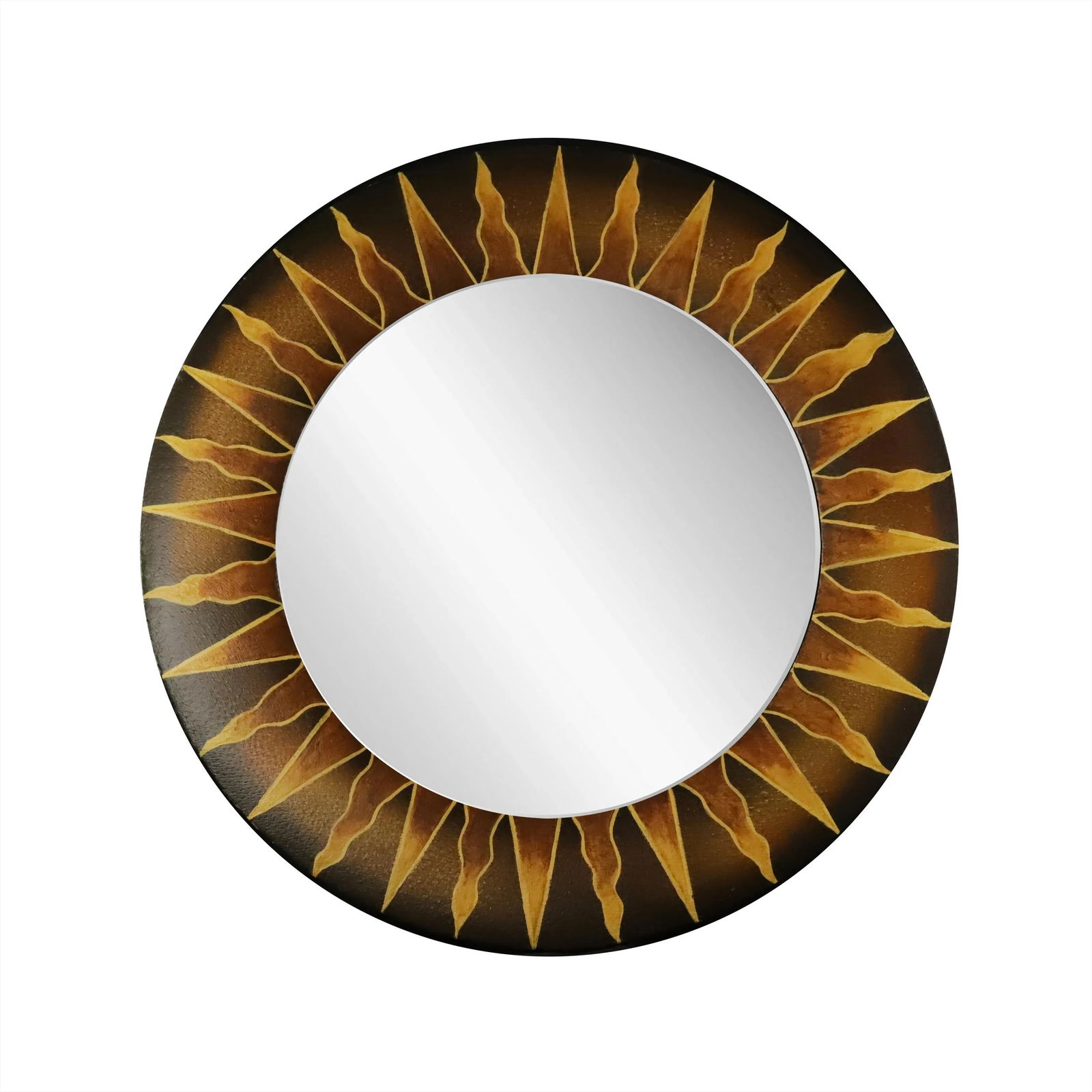 Circular Faux Leather Wooden Mirror Frame - 7