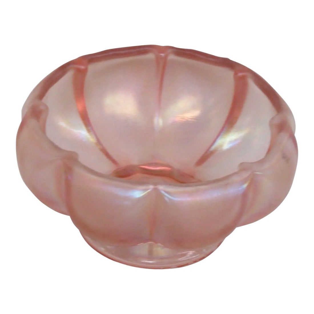 Fenton 75th Anniversary Pink Velva Rose Iridescent Glass Footed Melon Bowl: This gorgeous footed bowl is made of glass. This lovely bowl is stamped as being made by Fenton, see pictures, and it features the "Velva Rose" pattern that was released for Fenton's 75th anniversary