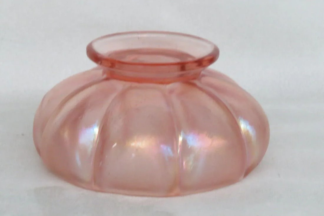Fenton 75th Anniversary Pink Velva Rose Iridescent Glass Footed Melon Bowl - 8