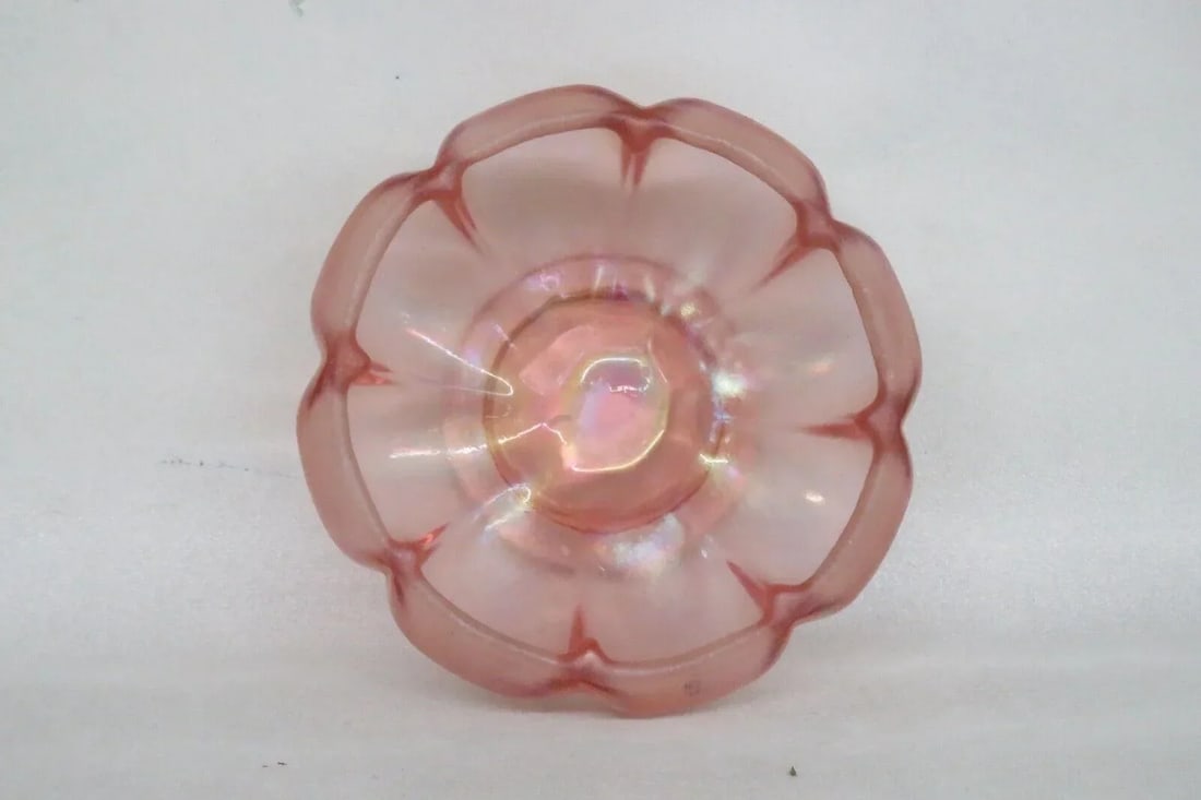 Fenton 75th Anniversary Pink Velva Rose Iridescent Glass Footed Melon Bowl - 9
