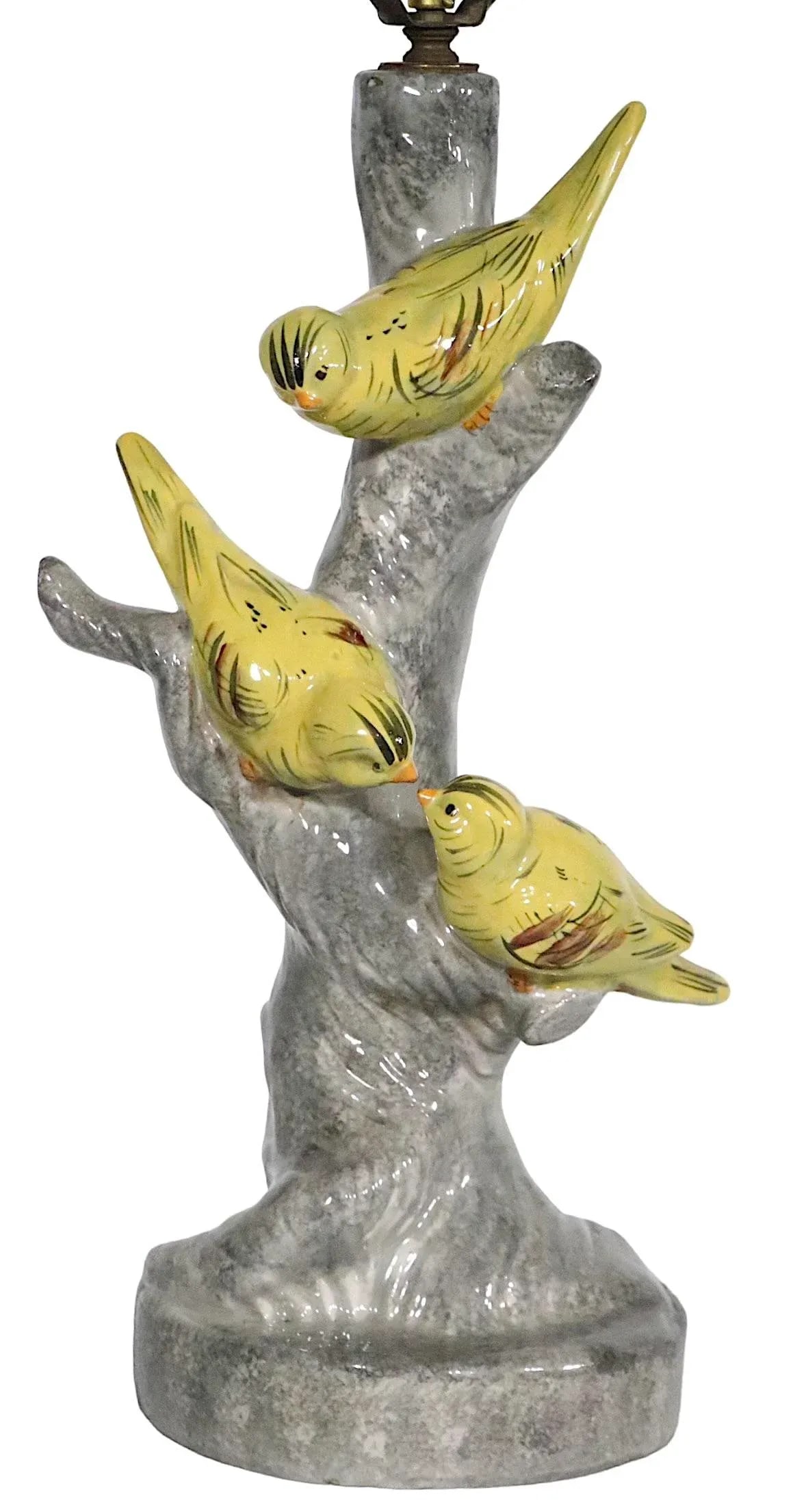 Ceramic Table Lamp With Finches Perched a Tree Possibly Haeger Pottery C 1950's - 2