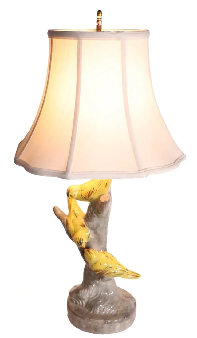 Ceramic Table Lamp With Finches Perched a Tree Possibly Haeger Pottery C 1950's - 4