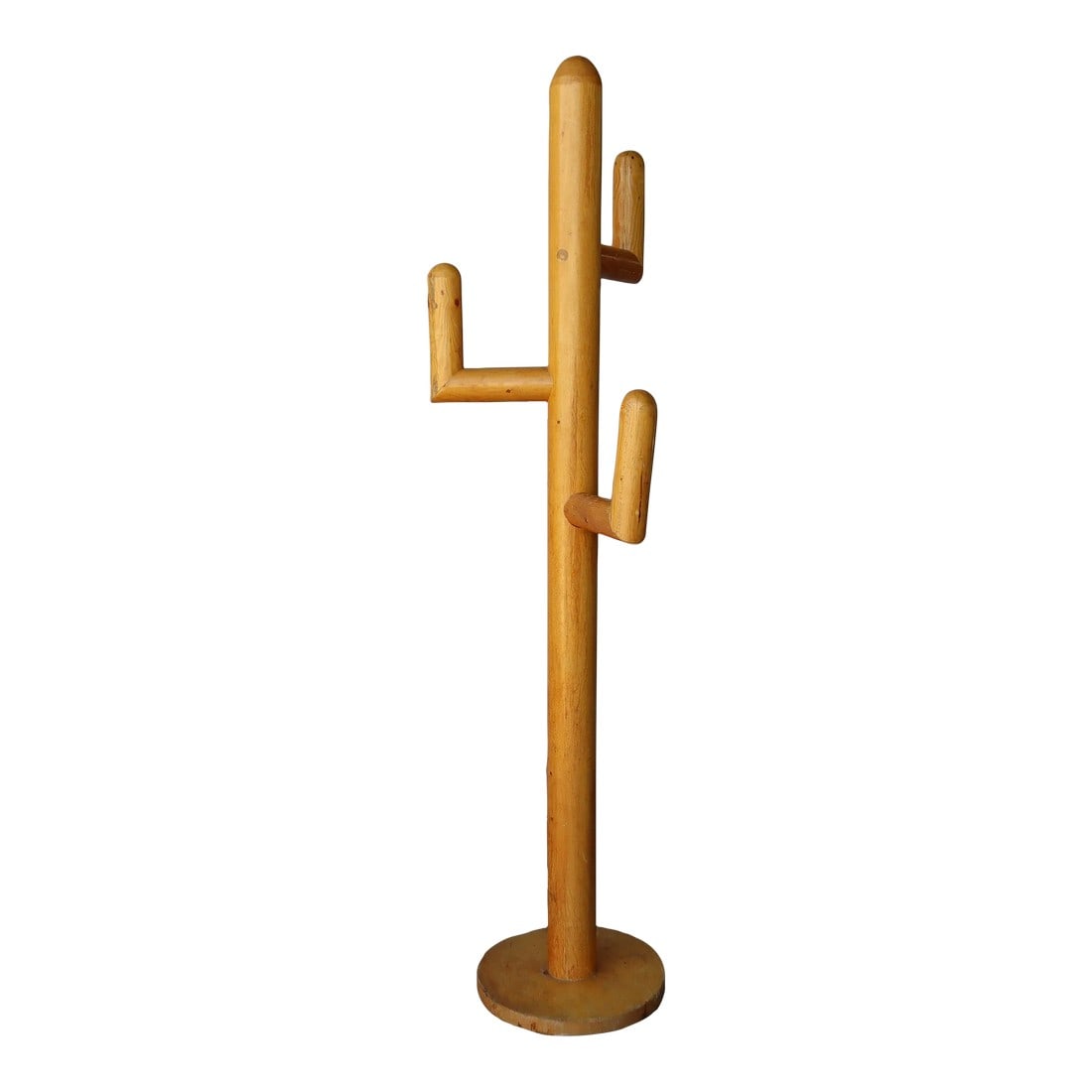 Vintage Solid Pine Wood Sculpture Coat Rack: Rare, solid pine sculptural cactus. Use is as a coat rack, hat rack or minimalist sculpture. The sculpture is structurally sound but does have some cosmetic wear. Please see images for details. 