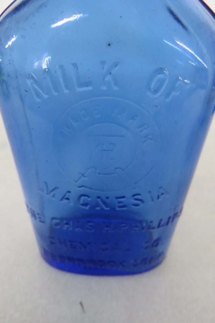 Chas H Phillips Chemical Co Milk of Magnesia Blue Glass Bottle - 5