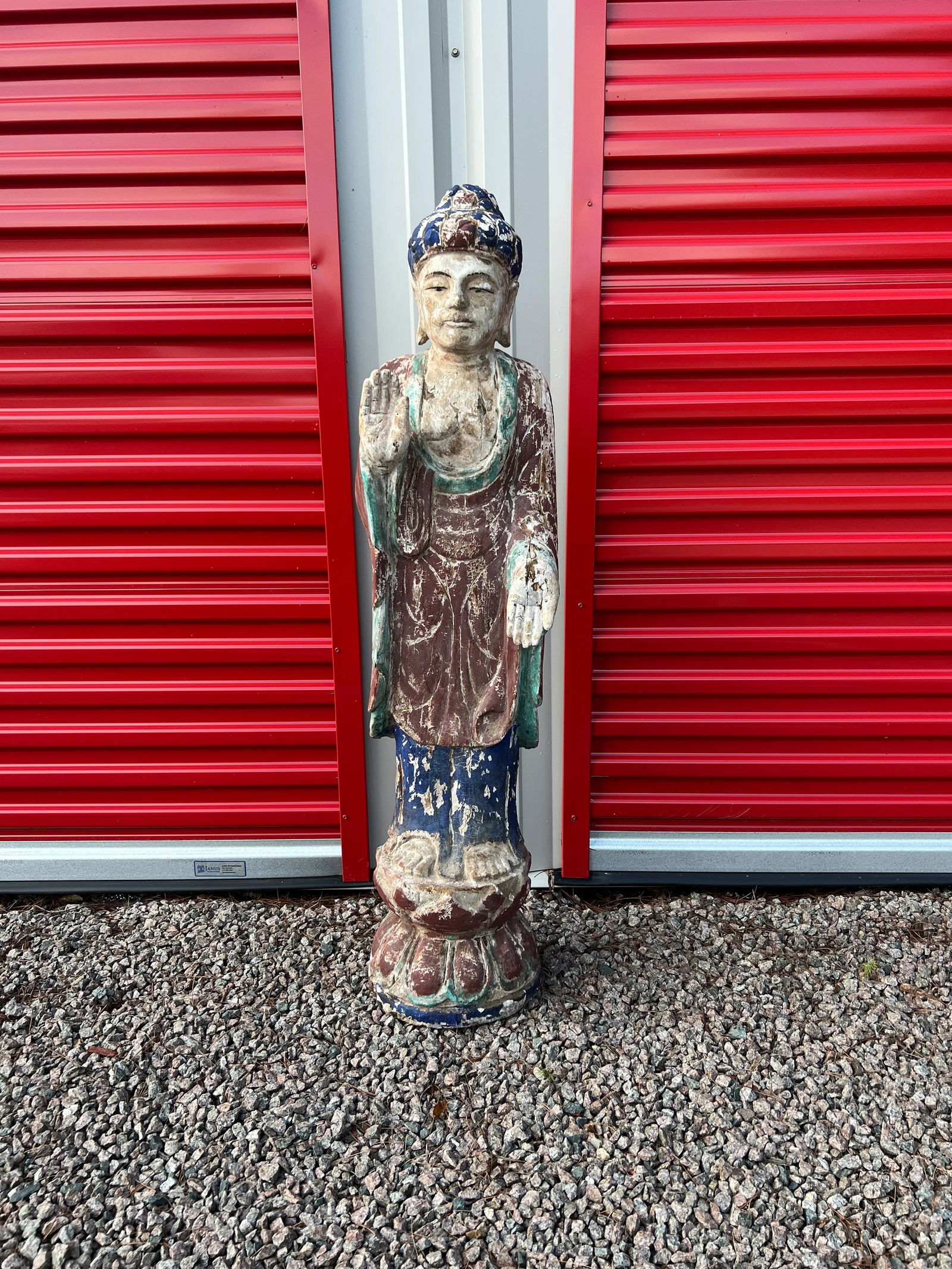 Antique Chinese Polychrome Decorated & Carved Wood Buddha - 2