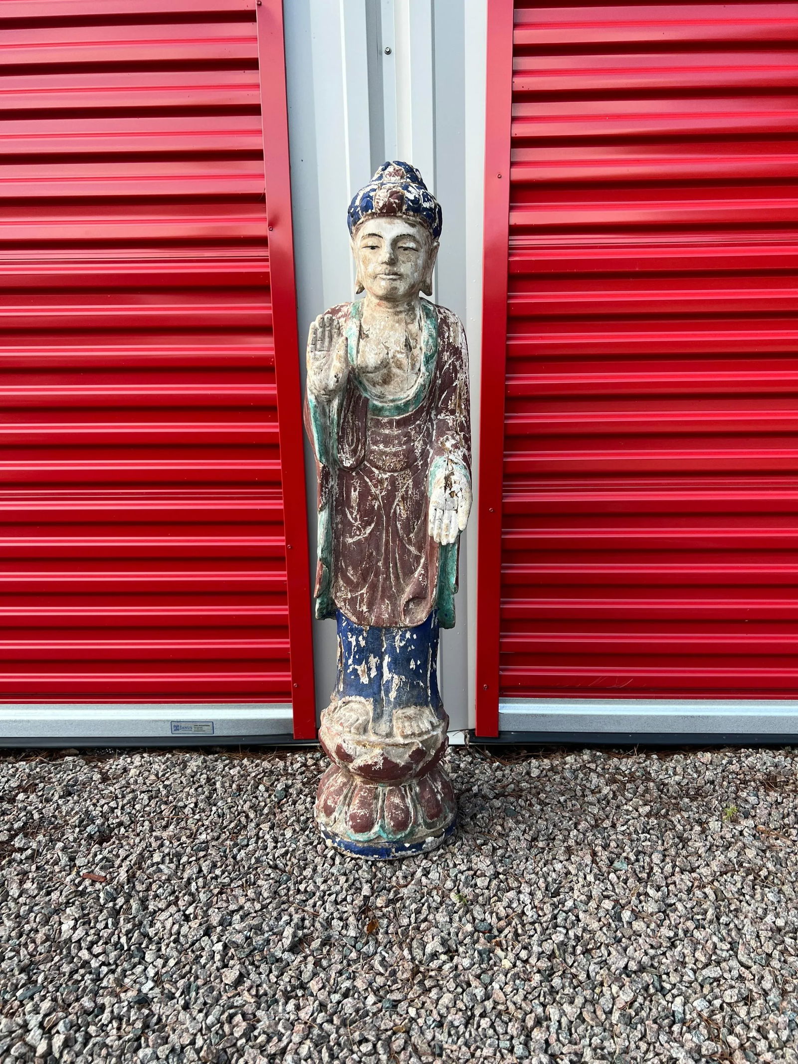 Antique Chinese Polychrome Decorated & Carved Wood Buddha - 4