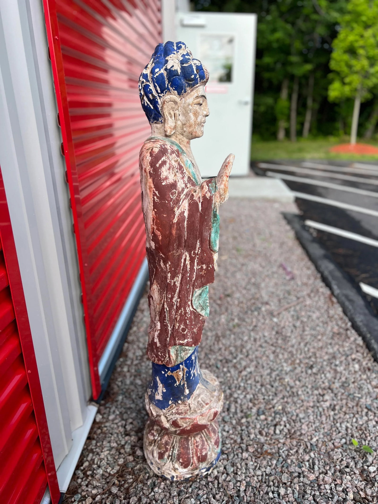 Antique Chinese Polychrome Decorated & Carved Wood Buddha - 8