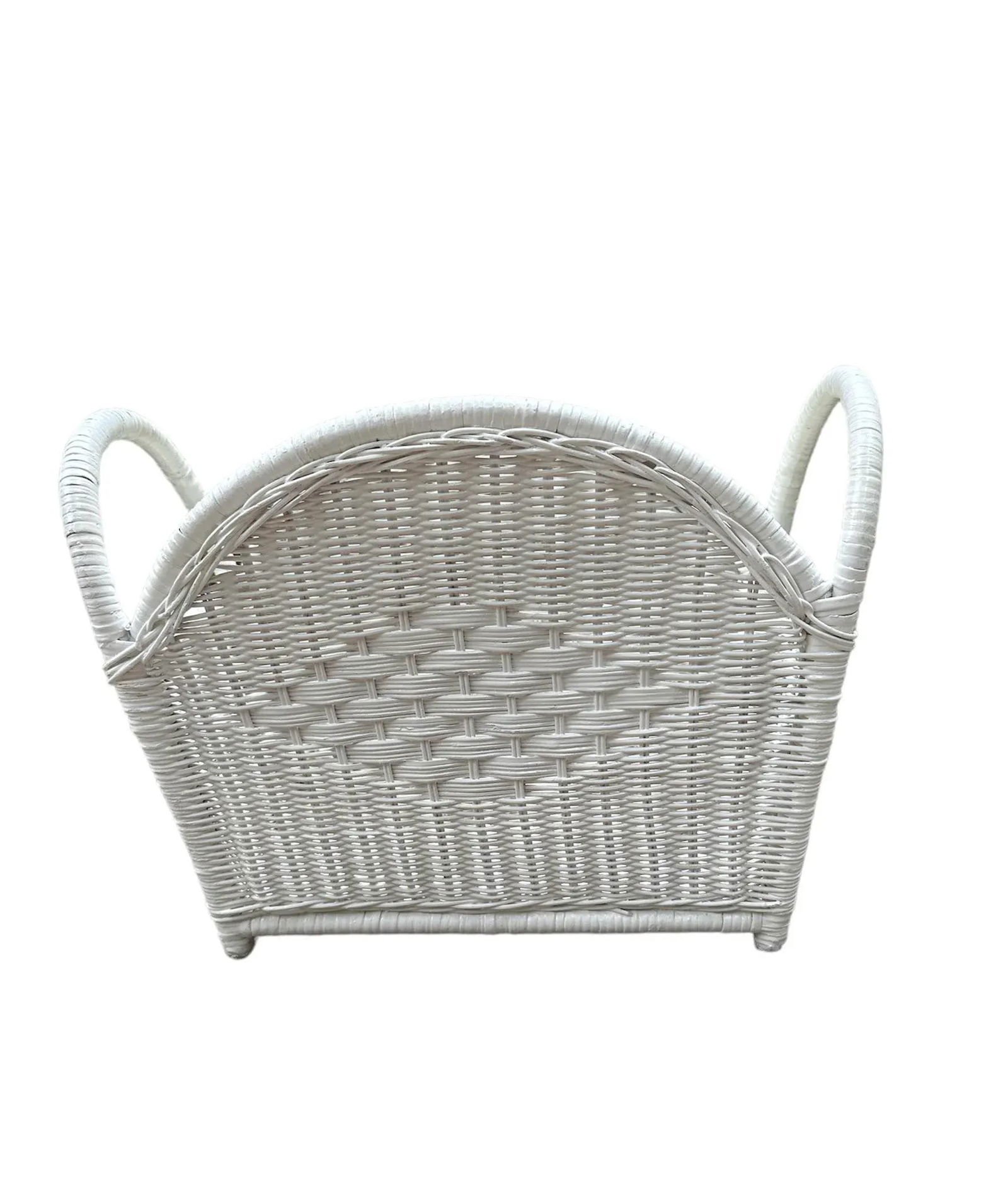 1970s Wicker White Magazine Holder Rack - 2