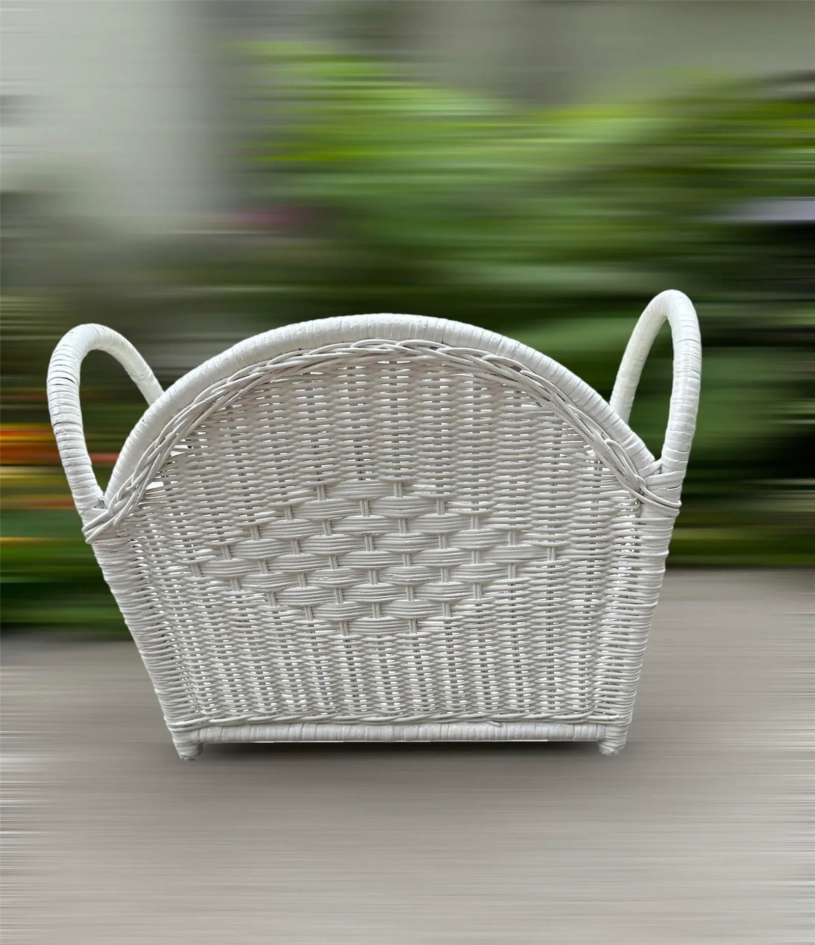 1970s Wicker White Magazine Holder Rack - 5