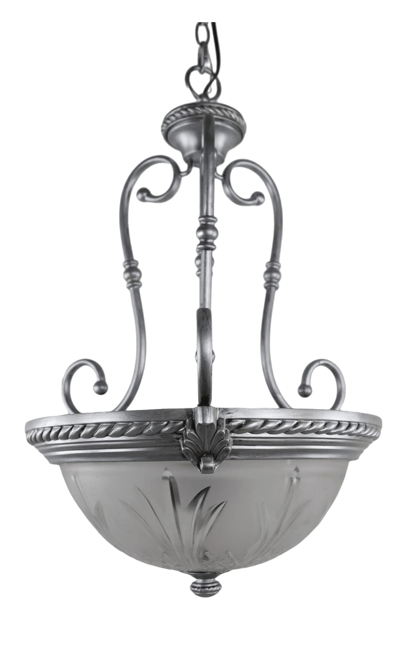 Silver Three-Light Chandelier, - 2