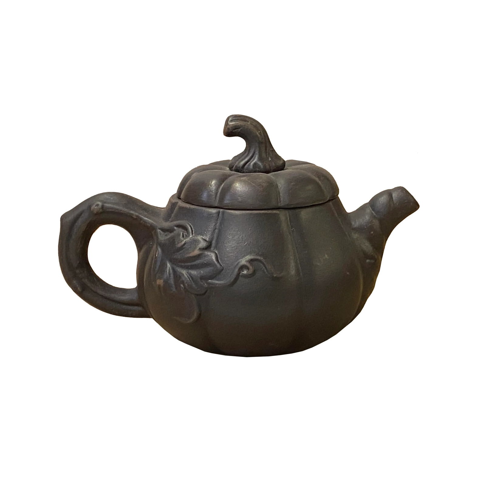 Chinese Brown Yixing Zisha Clay Teapot W Pumpkin Lid Accent - 2