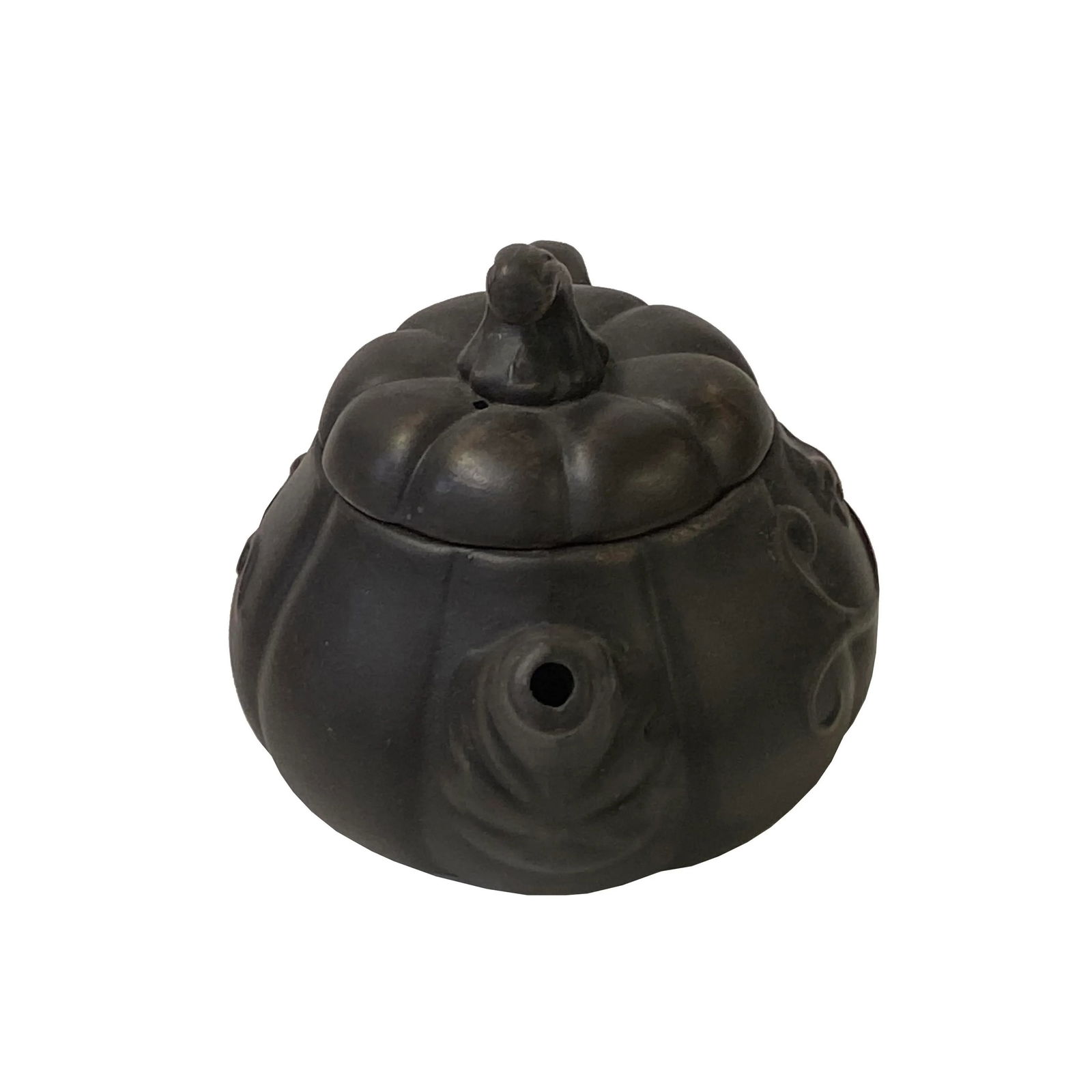 Chinese Brown Yixing Zisha Clay Teapot W Pumpkin Lid Accent - 3