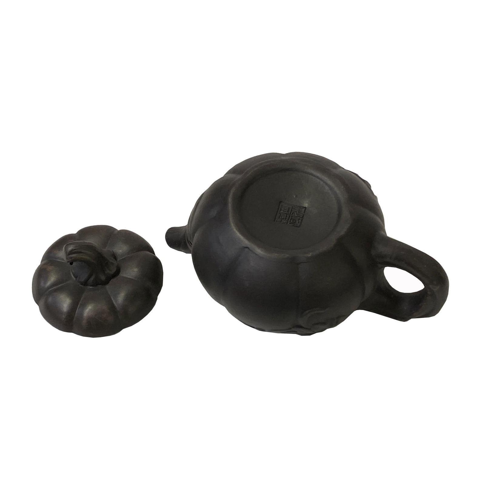 Chinese Brown Yixing Zisha Clay Teapot W Pumpkin Lid Accent - 5
