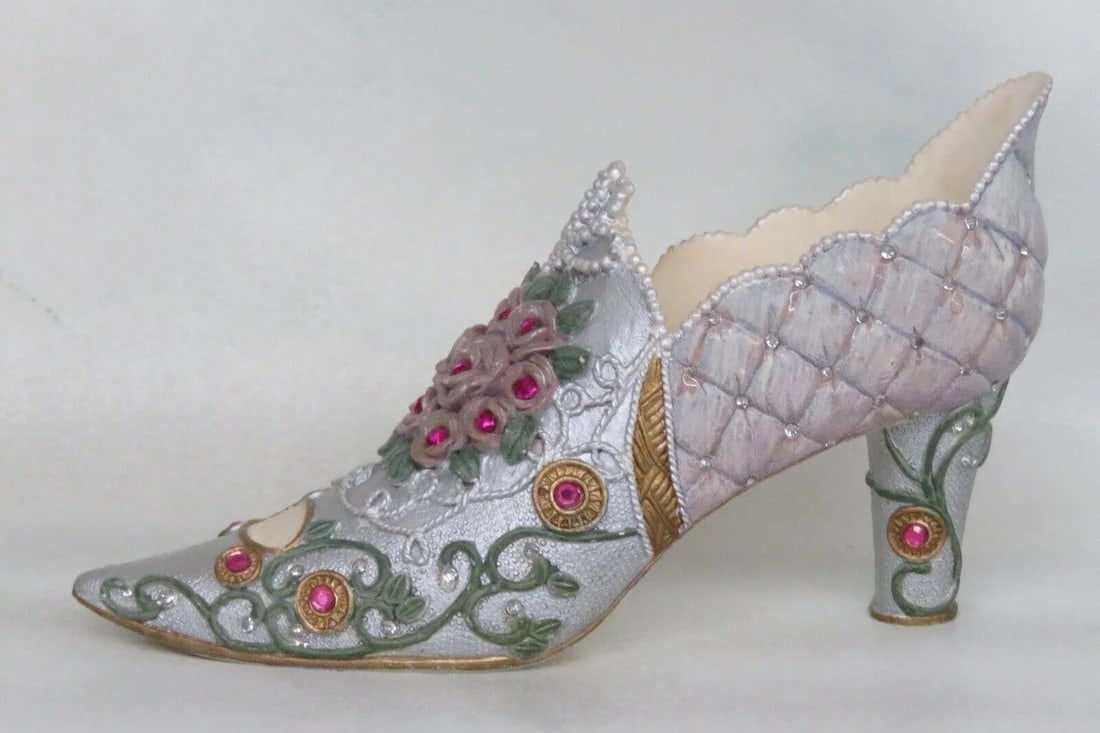 Ceramic Gemstone Design Floral Victorian Style High Heel Shoe Figurine - 10